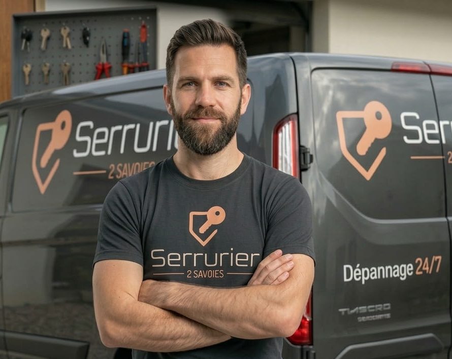 Serrurier croise les bras devant son camion